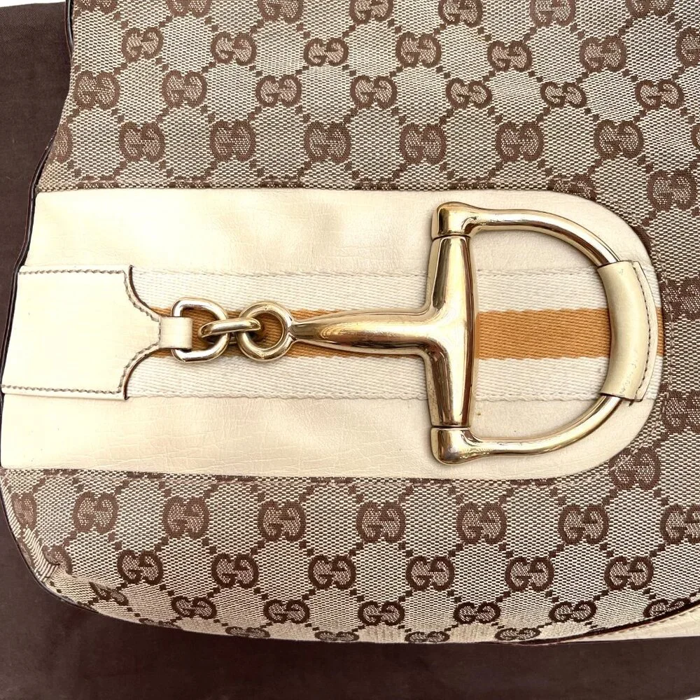 Gucci GG beige Canvas Horsebit Hasler Vintage Hobo Bag